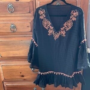 NWOT Express Black And Orange Embroidered Swim Coverup, Size M/L.